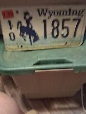 Vintage Wyoming License Plate Decor - Blue and White